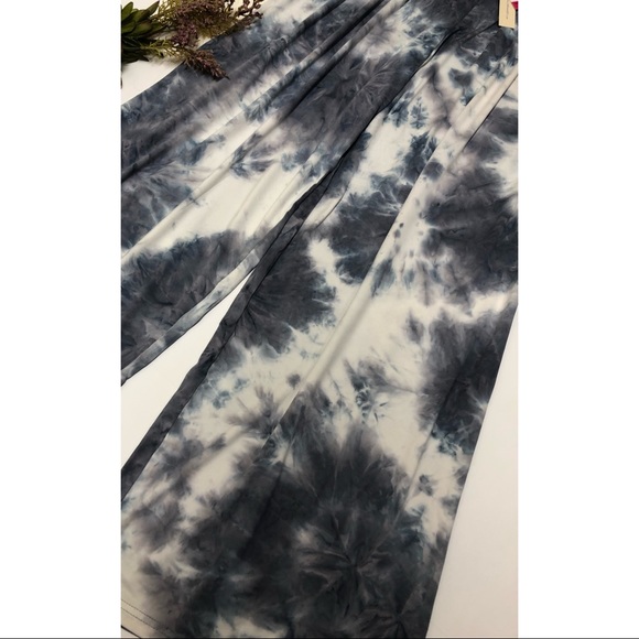Wide Leg Pants Womens Casual Pants Stretch tie dye Gray White NWT beach boho - Picture 12 of 12